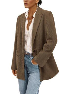 Women's Brown Coffee Long Sleeve Lapel Button Fall Coat Corduroy Blazer Jacket